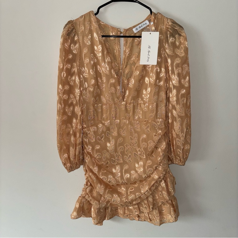 Graduation Dress Gold Floral Mini Dress Size 8 New with Tags - Picture 2 of 11